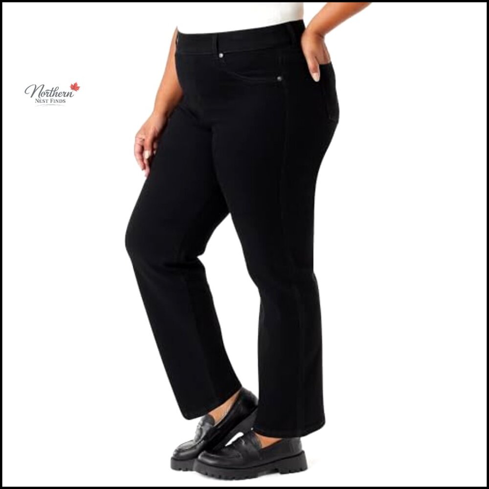 Pull-On High Rise Straight Leg Jeans with Elastic Waist - Picture 3 of 3